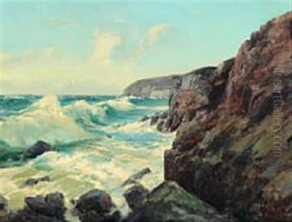 A Danish Coastal Scenery From Bornholm Island, Denmark Oil Painting by Peder Jacob Marius Knudsen