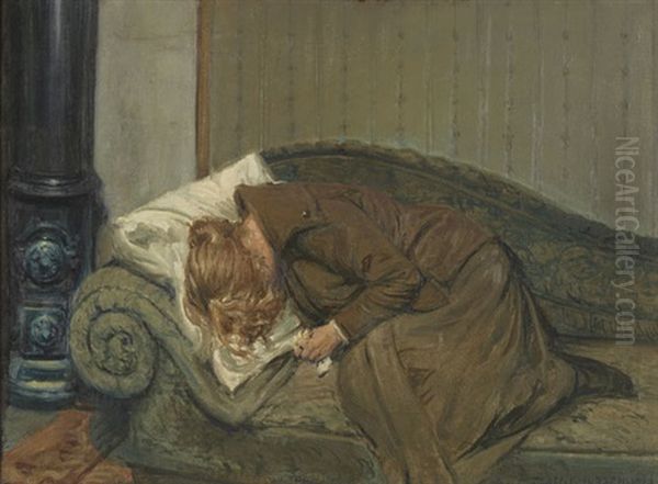 Madchen Auf Dem Sofa Oil Painting by Peder Jacob Marius Knudsen