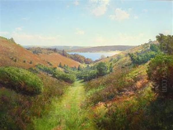 Hilly Moorland With Lake And Path Oil Painting by Peder Jacob Marius Knudsen