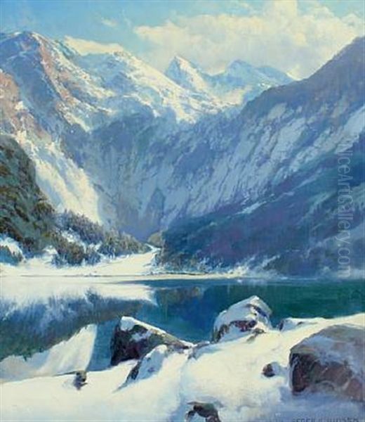 Wintry Mountainscape With Lake, Probably Norway Oil Painting by Peder Jacob Marius Knudsen