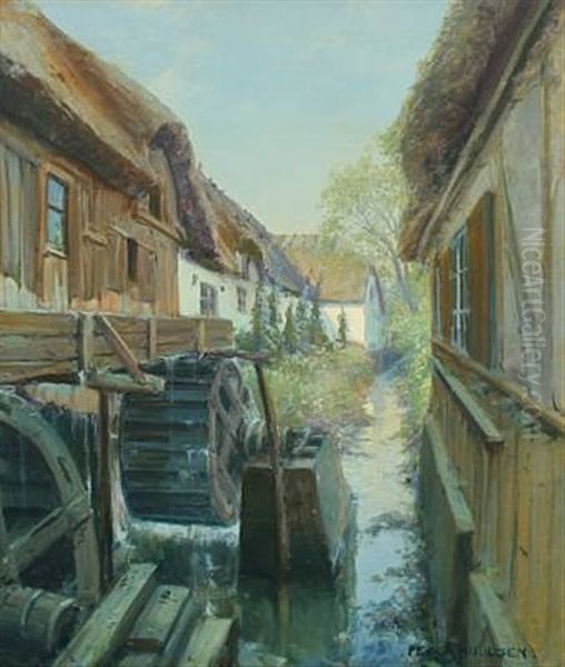 Danish Summer Landscape With Watermill Oil Painting by Peder Jacob Marius Knudsen