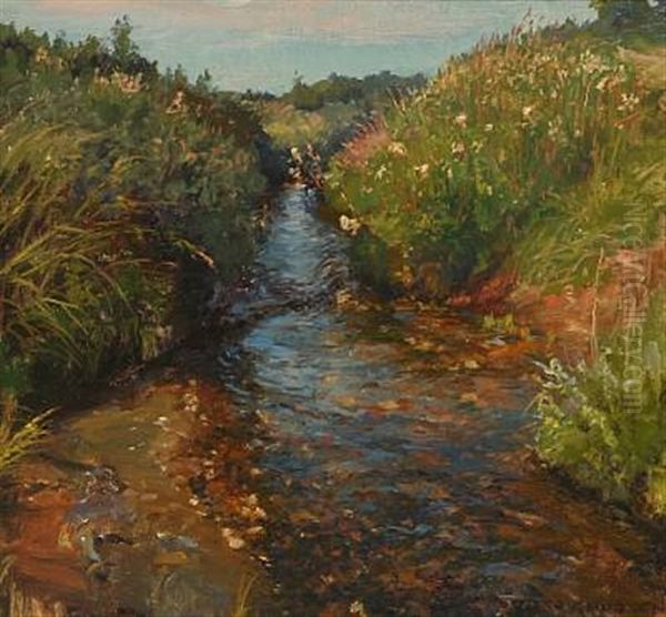 Spring Day At A Serpentine Stream by Peder Jacob Marius Knudsen