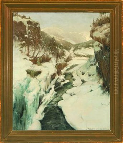 Wintry Mountainscape Oil Painting by Peder Jacob Marius Knudsen