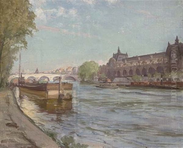 On The Seine Before The Orsay, Paris Oil Painting by Peder Jacob Marius Knudsen