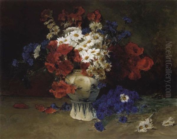 Mohnblumen, Kornblumen Und Margariten In Vase Oil Painting by Peder Jacob Marius Knudsen