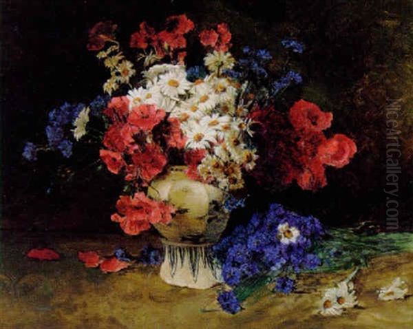 Valmuer, Kornblomster Og Margueritter I En Vase Oil Painting by Peder Jacob Marius Knudsen