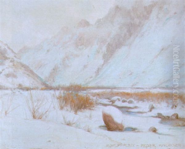 Bjerglandskab Fra Romsdalen I Norge, Vinter Oil Painting by Peder Jacob Marius Knudsen