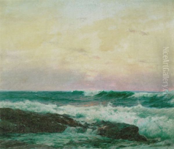 Solnedgang Over Havet Oil Painting by Peder Jacob Marius Knudsen