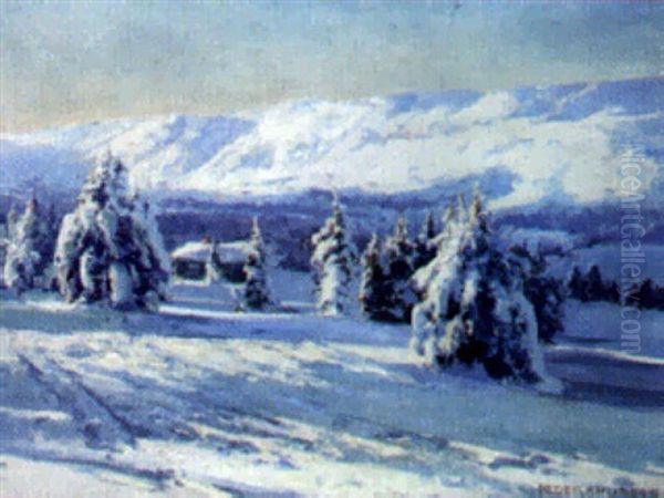 Winter Landscape Oil Painting by Peder Jacob Marius Knudsen