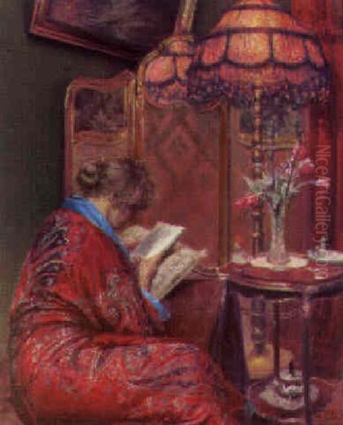 A Good Book Oil Painting by Peder Jacob Marius Knudsen