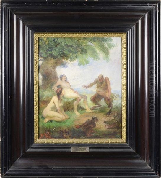 Nymphs And Satyr Oil Painting by Benes (Benesch) Knuepfer