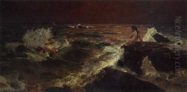 Mermaids On The Rocks Oil Painting by Benes (Benesch) Knuepfer