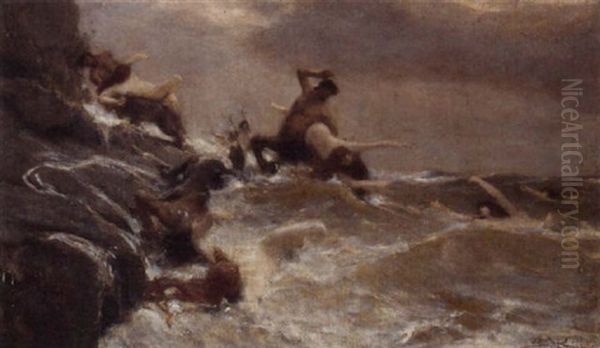 Centaurs Abducting The Sirens Oil Painting by Benes (Benesch) Knuepfer