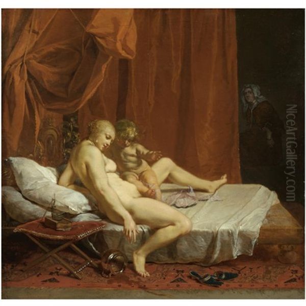 Venus And Cupid Oil Painting by Nikolaus Knuepfer