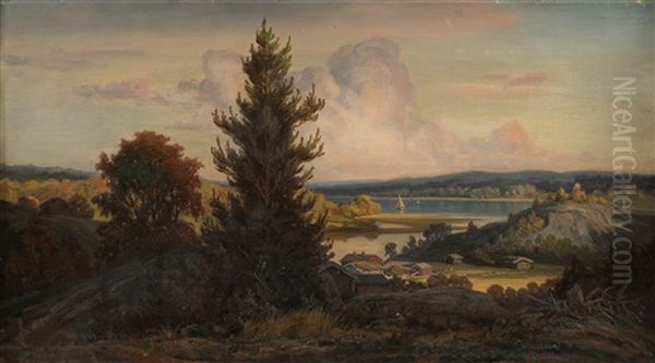 View Over A Summer Landscape Oil Painting by Johan Knutson