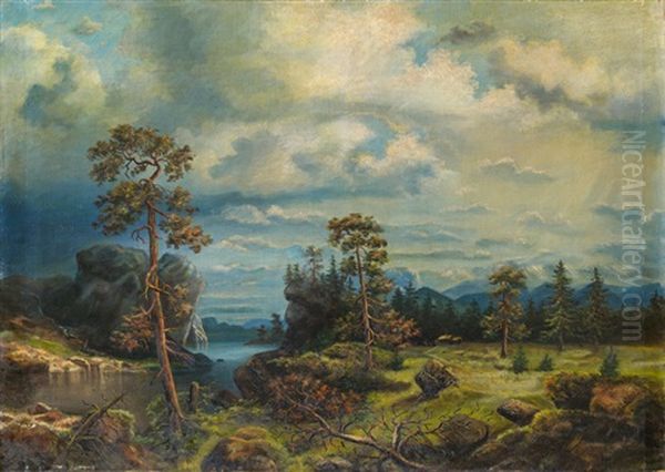 Waldlandschaft Mit Fluss Oil Painting by Johan Knutson