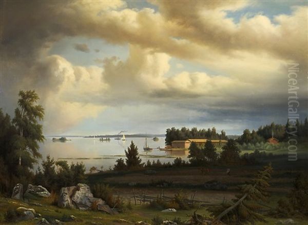 Scene From The Porvoo Archipelago Oil Painting by Johan Knutson