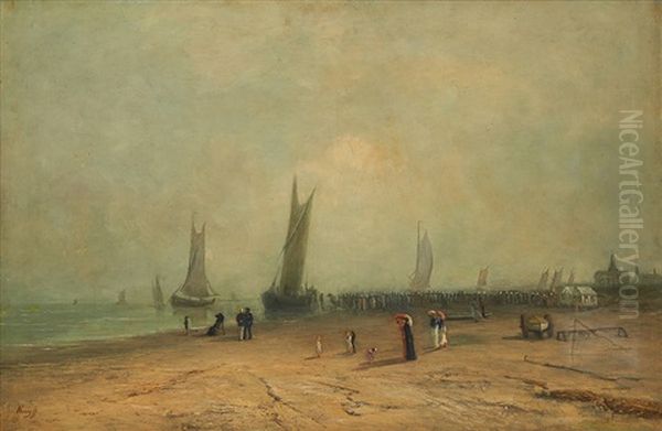 Plage A Boulogne-sur-mer Oil Painting by Alfred De Knyff