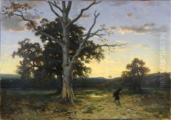 Grands Arbres Au Crepuscule Oil Painting by Alfred De Knyff