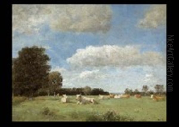 Vaches Au Prairie Oil Painting by Alfred De Knyff