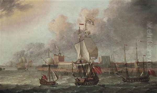 Ships Of The Fleet Off Garrison Point, Sheerness Oil Painting by Jacob Knyff