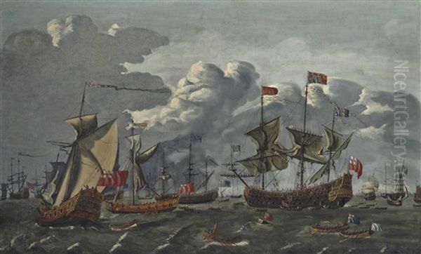 Charles Ii Transferring From The Royal Yacht Cleveland To The Royal Prince To Hold A Council-of-war On The Thames Estuary, 10th September Oil Painting by Jacob Knyff