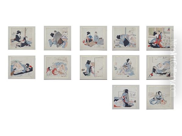 Shunga Album (12 Pieces) Oil Painting by Kiyochika Kobayashi