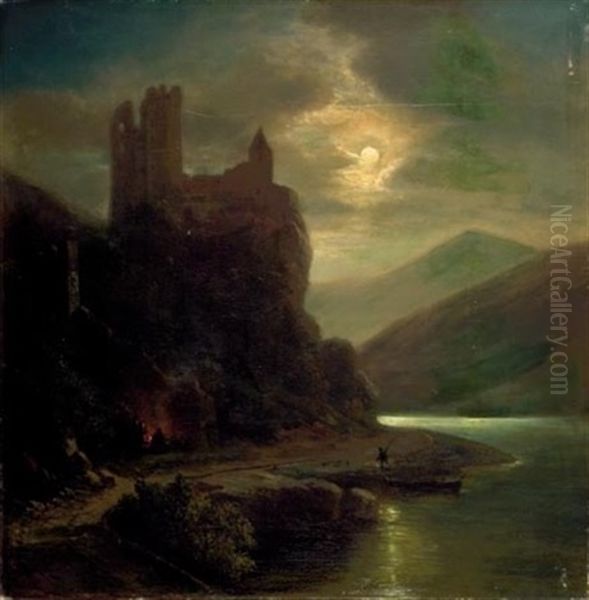 Ruine Des Schlosses Bantzburg-rheinstein Oil Painting by Georg Koebel