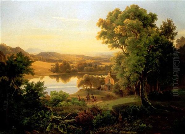 Romantikus Taj Toval (romantic Landscape With A Lake) Oil Painting by Georg Koebel