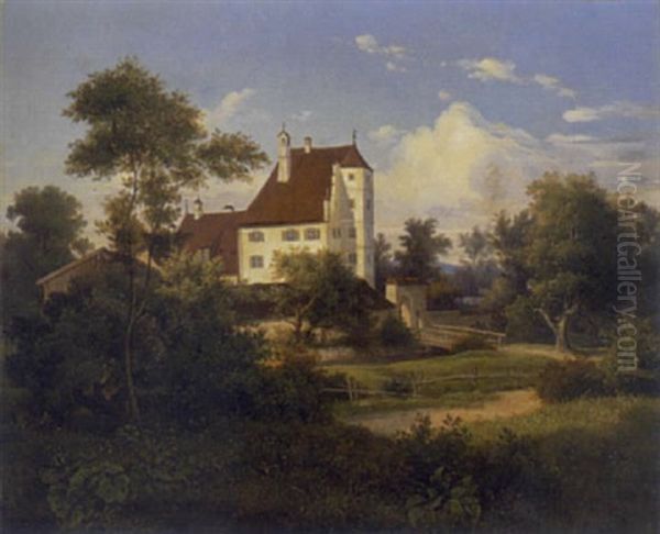 Wasserschloss In Sommerlandschaft Oil Painting by Georg Koebel