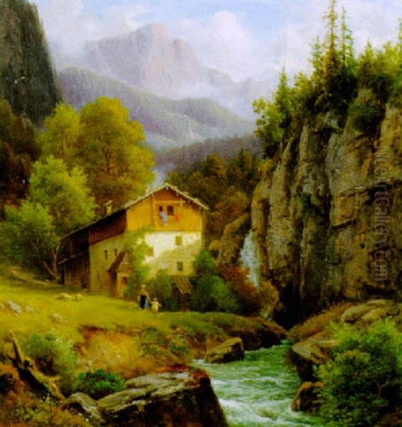 Die Kugelmuhle Bei Berchtesgaden Oil Painting by Georg Koebel