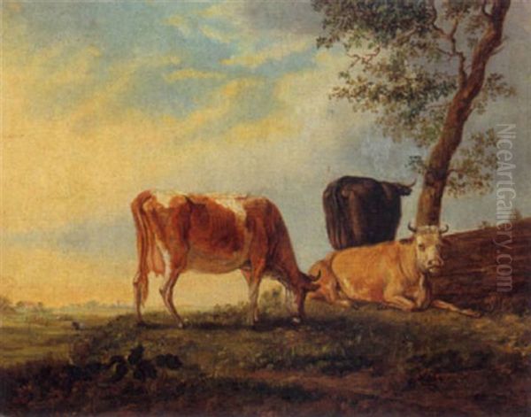 Cows In A Meadow Oil Painting by Jan Kobell III