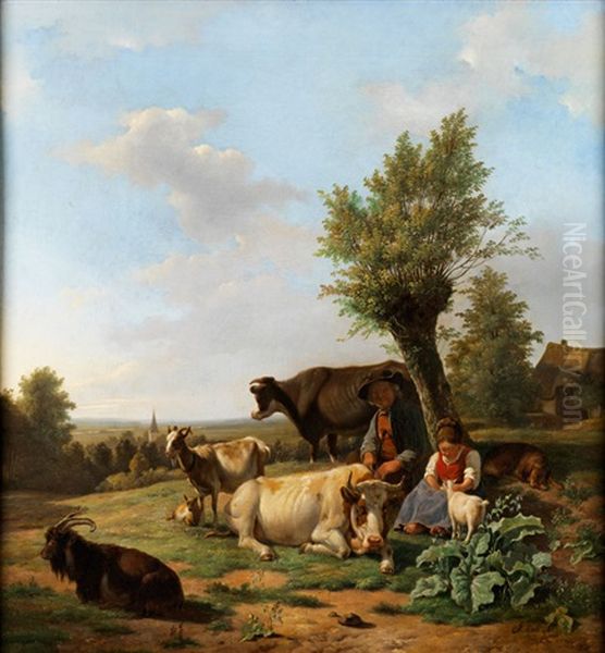 Sommerliche Landschaft Mit Hirte Und Herde Oil Painting by Jan Kobell the Younger