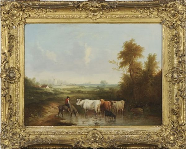 Vaches A L'abreuvoir Oil Painting by Jan Kobell the Younger