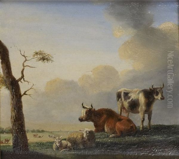 Vaches Au Repos (pair) Oil Painting by Jan Kobell the Younger