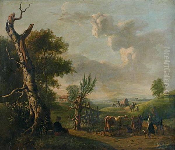 Paysans Dans Un Paysage Oil Painting by Jan Kobell the Younger