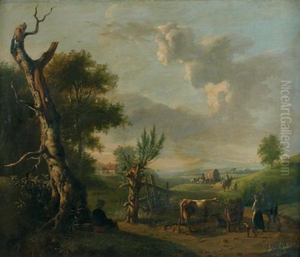 Paysans Dans Un Paysage Oil Painting by Jan Kobell the Younger