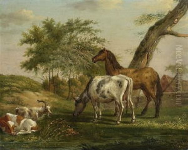 Pferd, Kuhe Und Ziege Oil Painting by Jan Kobell the Younger