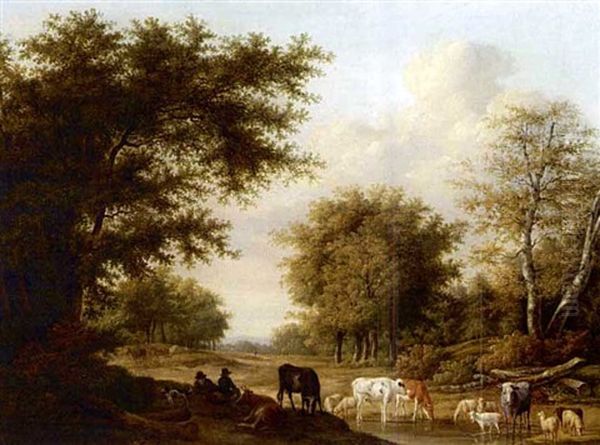 Resting Cowherds With Their Cattle Oil Painting by Jan Kobell the Younger