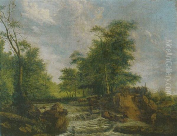 Waldlandschaft Mit Einem Wasserfall by Jan Kobell the Younger