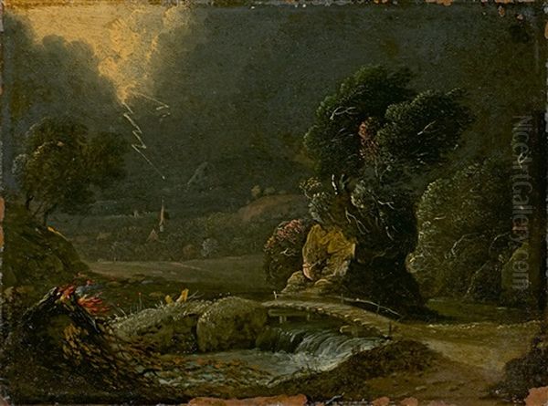 Stormy Landscape With Lightning Oil Painting by Ferdinand Kobell