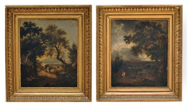 Cavalier Et Paysans Au Repos Dans Un Paysage Carriole Et Paysans Au Repos Dans Un Paysage (pair) Oil Painting by Ferdinand Kobell