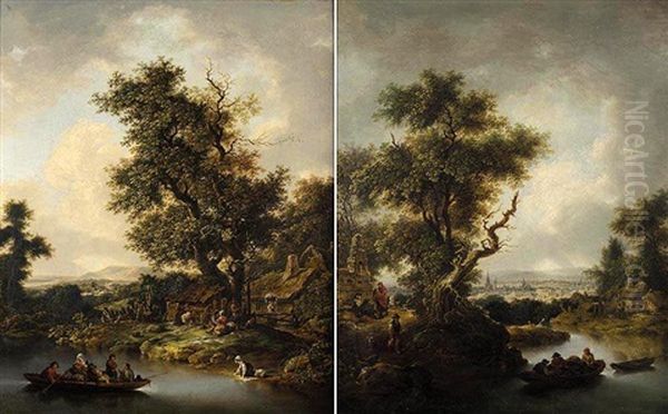 Zwei Bewaldete Landschaften (two Wooded Landscapes) Oil Painting by Ferdinand Kobell