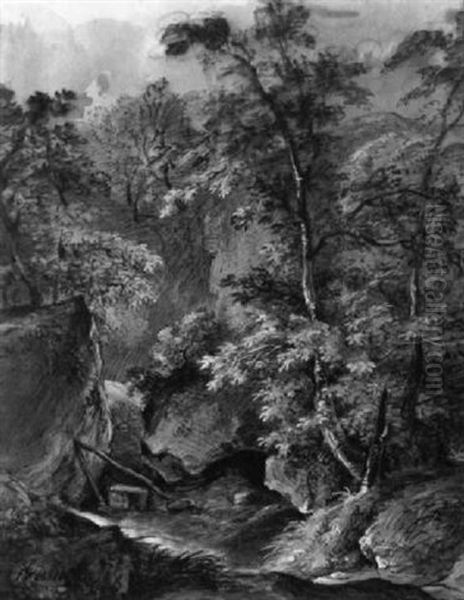 Bewaldete Schlucht Oil Painting by Ferdinand Kobell