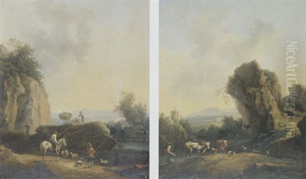 Sudliche Landschaft Mit Vieh Und Hirten Oil Painting by Ferdinand Kobell