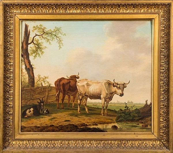 Cattle And Goats In An Open Landscape Oil Painting by Jan Kobell