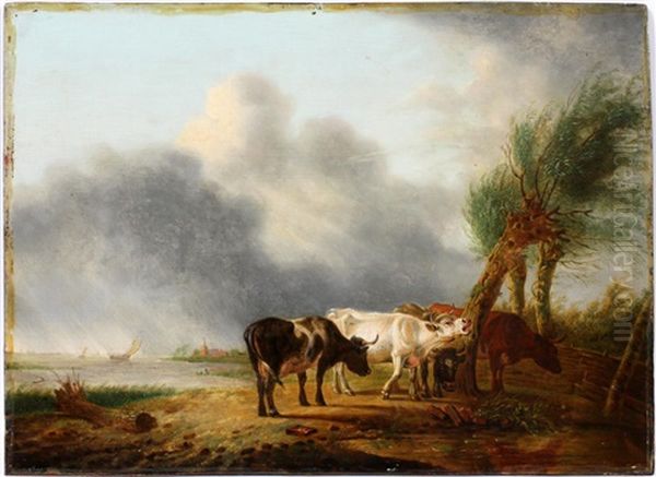 Landscape With Cattle Oil Painting by Jan Kobell