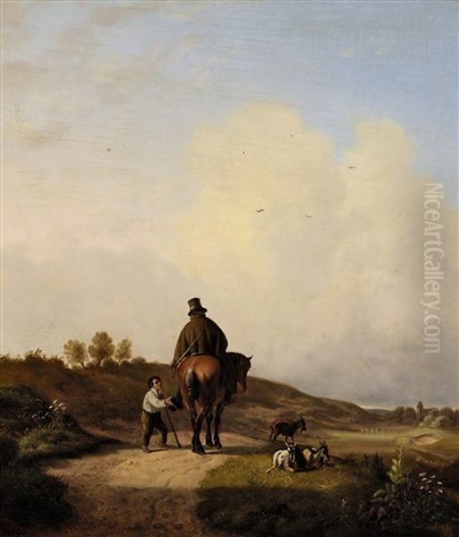 Reiter Und Bettelnder Knabe Auf Der Landstrase Oil Painting by Wilhelm Alexander Wolfgang von Kobell