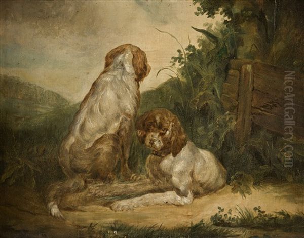 Zwei Jagdhunde In Hugeliger Landschaft Oil Painting by Wilhelm Alexander Wolfgang von Kobell