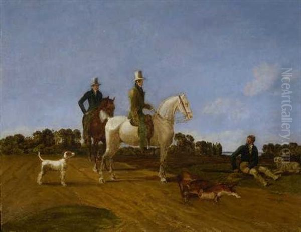 Zwei Reiter Und Bei Der Strecke Sitzender Jager Oil Painting by Wilhelm Alexander Wolfgang von Kobell